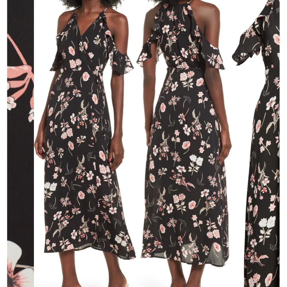 All in favor floral cold shoulder midi dress